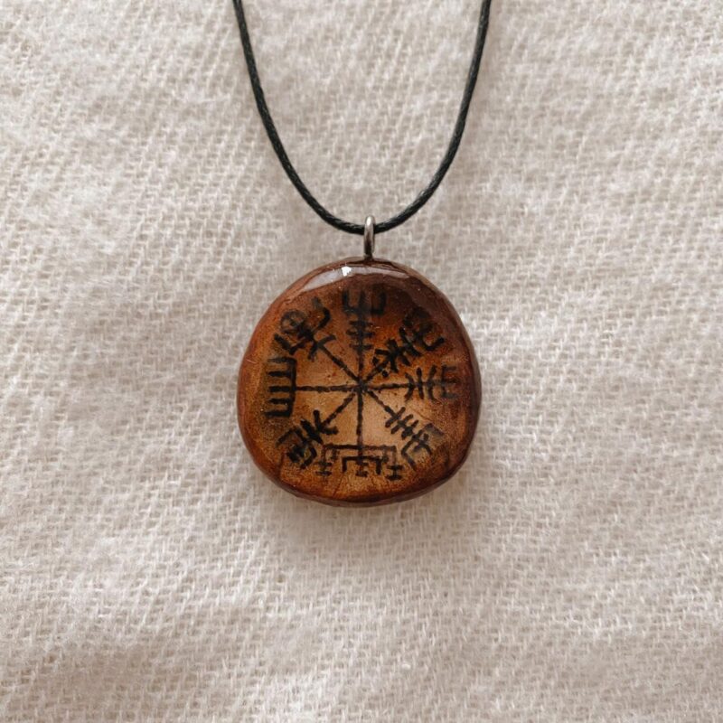 Vegvisir Viking Compass Necklace Carved Avocado Pit