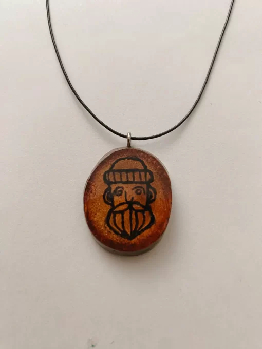 Pyrographed Bearded Man necklace