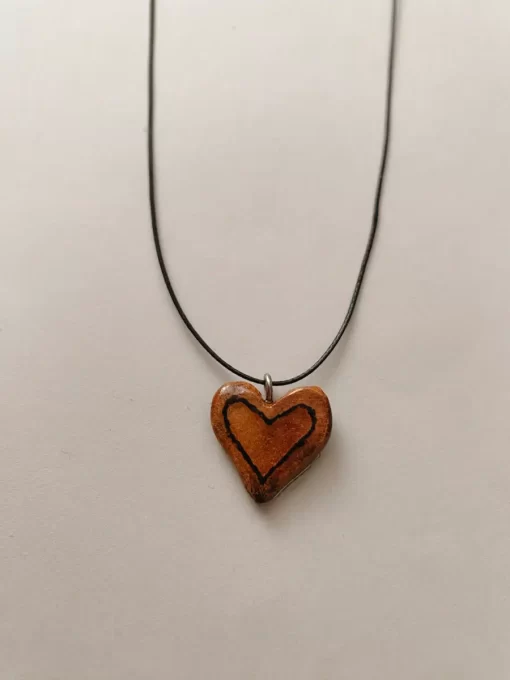 Pyrographed Heart shape necklace