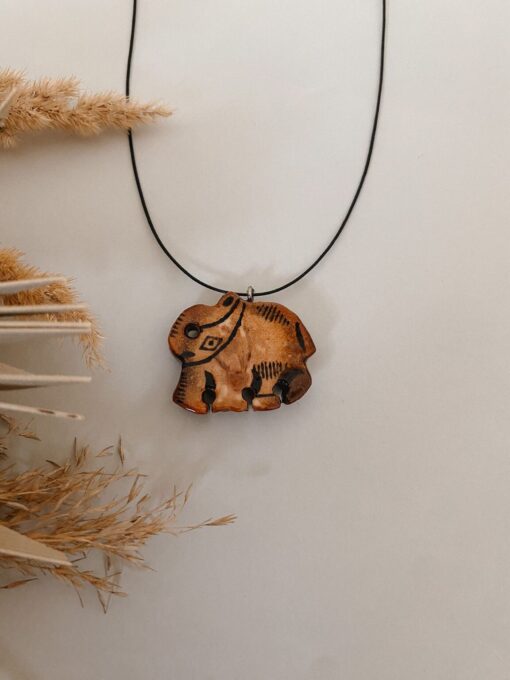 Pyrographed Elephant necklace